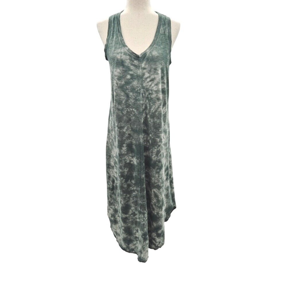 Gap Sleeveless Midi‎ Dress V Neck Tie Dye Casual Comfy Green Gray